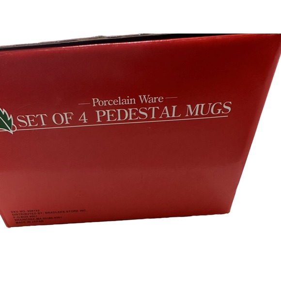 Vintage Set of 4 Irish Mugs Brand New In Box. Pedestal Base Holly & Berries. - Picture 2 of 9